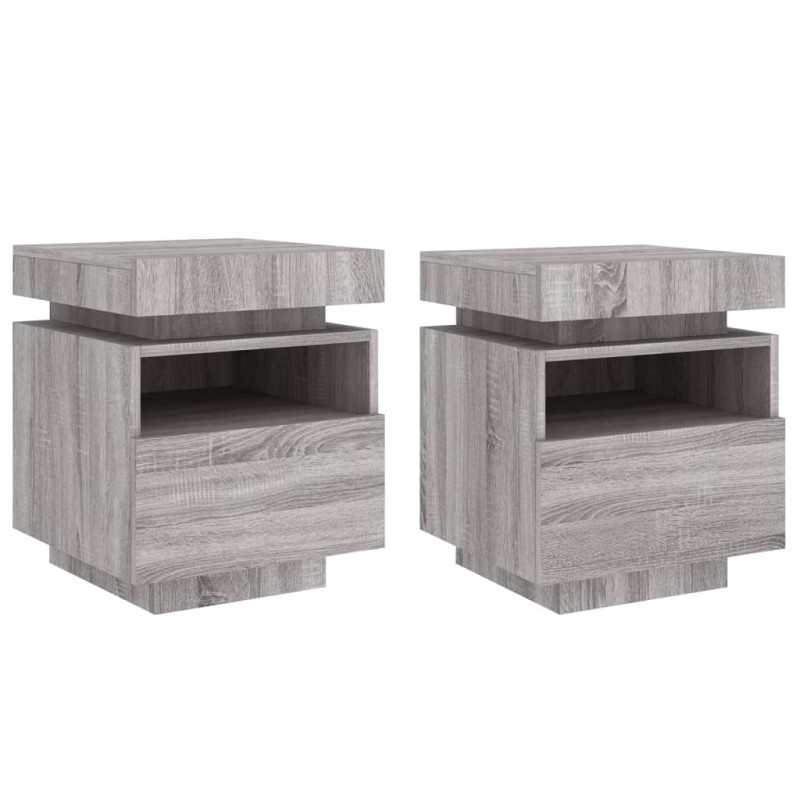 Szafki nocne z LED, 2 szt., szary dąb sonoma, 40x39x48,5 cm