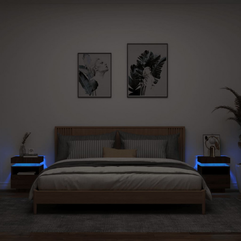 Szafki nocne z LED, 2 szt., brązowy dąb, 40x39x48,5 cm