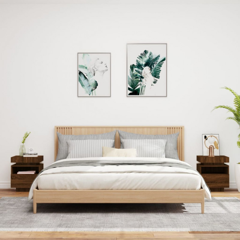 Szafki nocne z LED, 2 szt., brązowy dąb, 40x39x48,5 cm