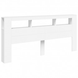 Wezgłowie łóżka z LED, białe, 220x18,5x103,5 cm