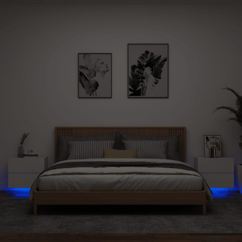 Wiszące szafki nocne z LED, 2 szt., białe