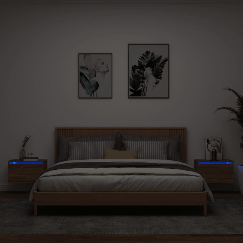 Wiszące szafki nocne z LED, 2 szt., brązowy dąb