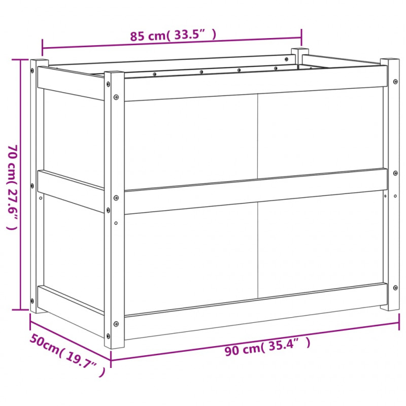 Donica ogrodowa, 90x50x70 cm, lite drewno sosnowe