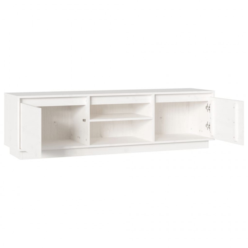 Szafka pod telewizor, biała, 140x35x40 cm, lite drewno sosnowe
