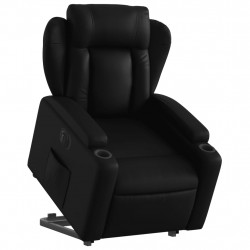 Rozkładany fotel pionizujący, elektryczny, czarny, ekoskóra