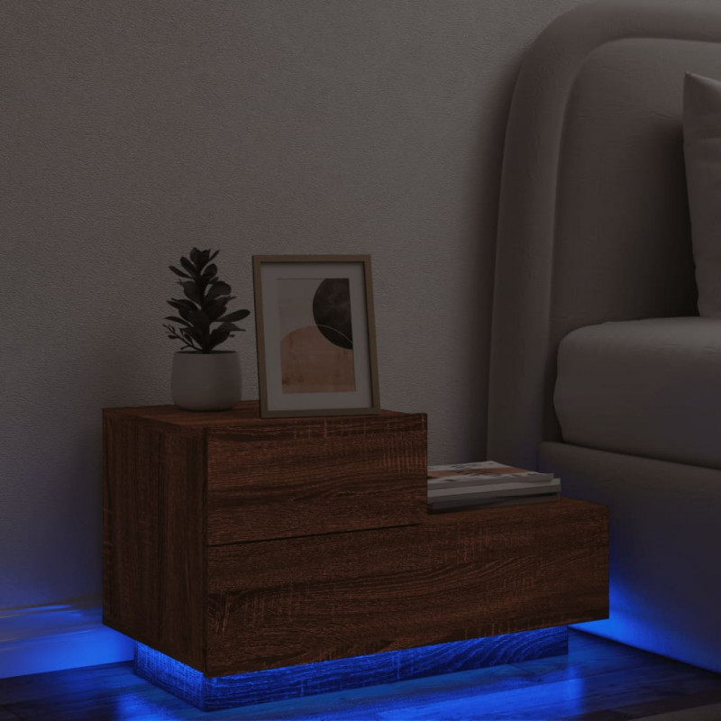 Szafka nocna z oświetleniem LED, brązowy dąb, 70x36x40,5 cm