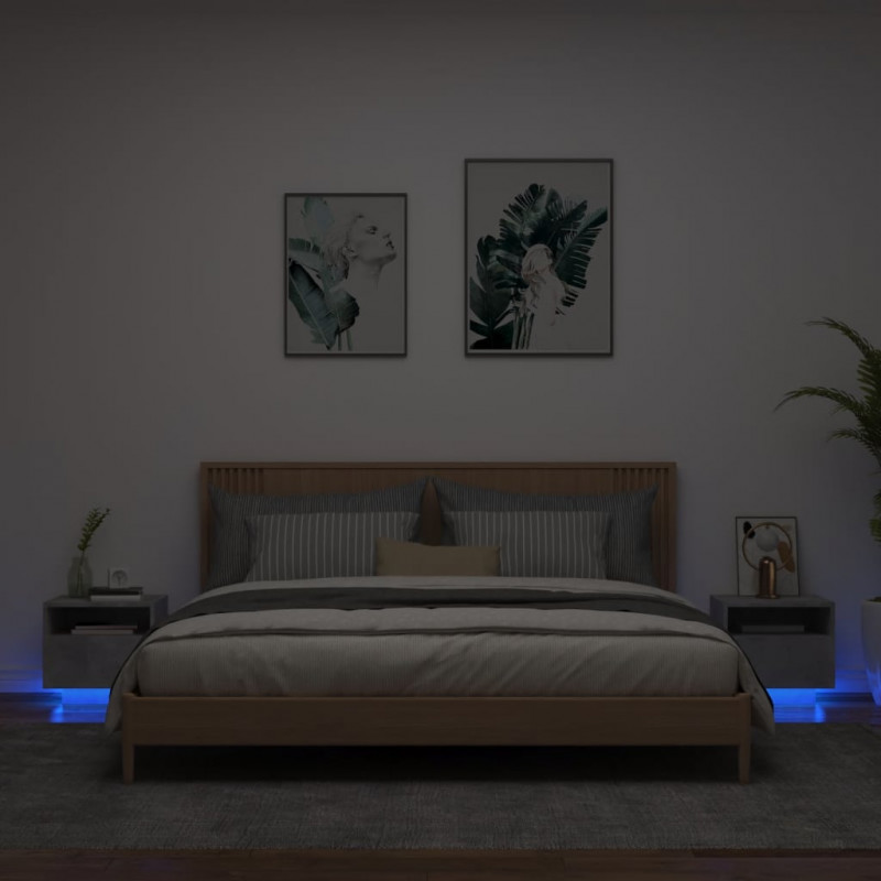 Szafki nocne z LED, 2 szt., szarość betonu, 40x39x37 cm