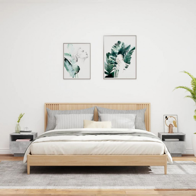 Szafki nocne z LED, 2 szt., szarość betonu, 40x39x37 cm