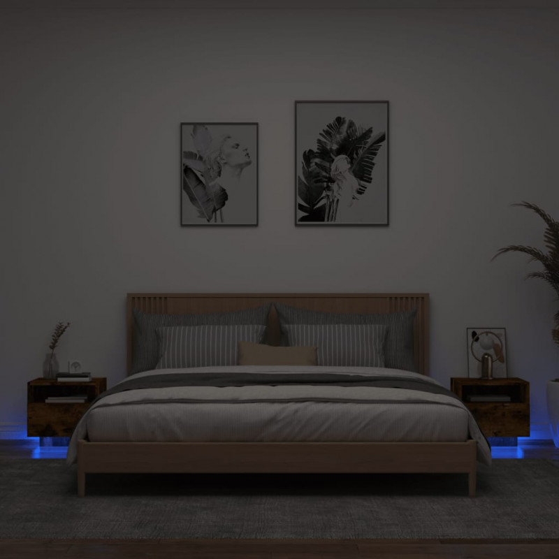Szafki nocne z LED, 2 szt., przydymiony dąb, 40x39x37 cm