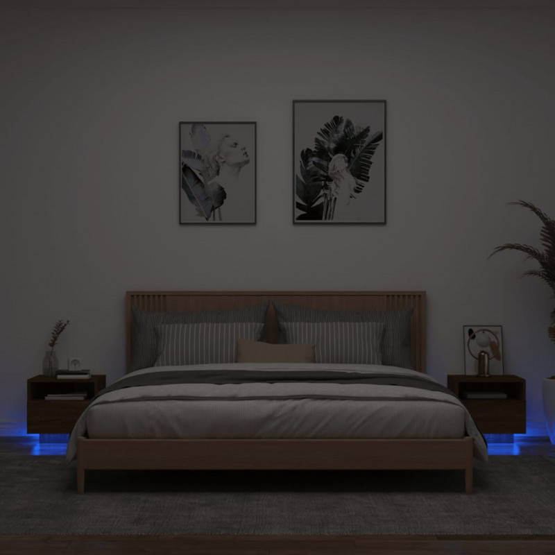 Szafki nocne z LED, 2 szt., brązowy dąb, 40x39x37 cm