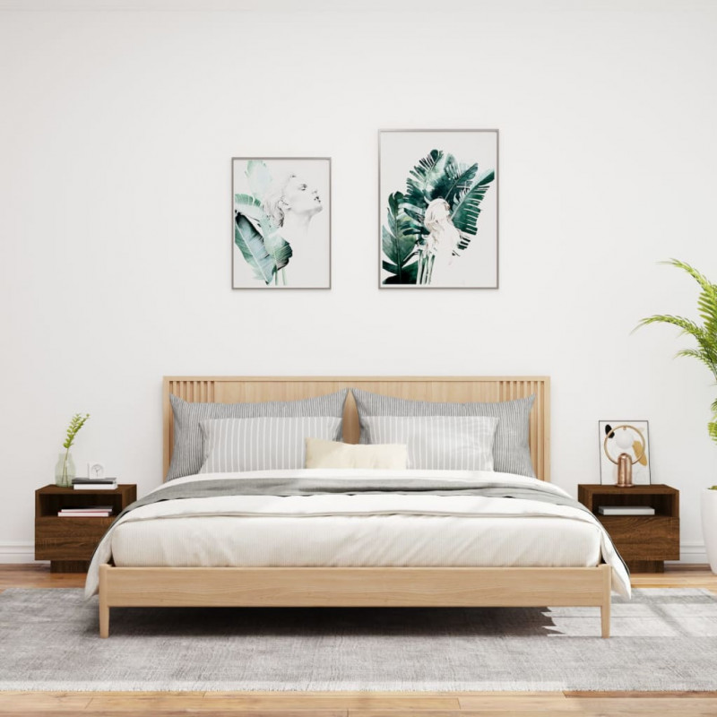 Szafki nocne z LED, 2 szt., brązowy dąb, 40x39x37 cm