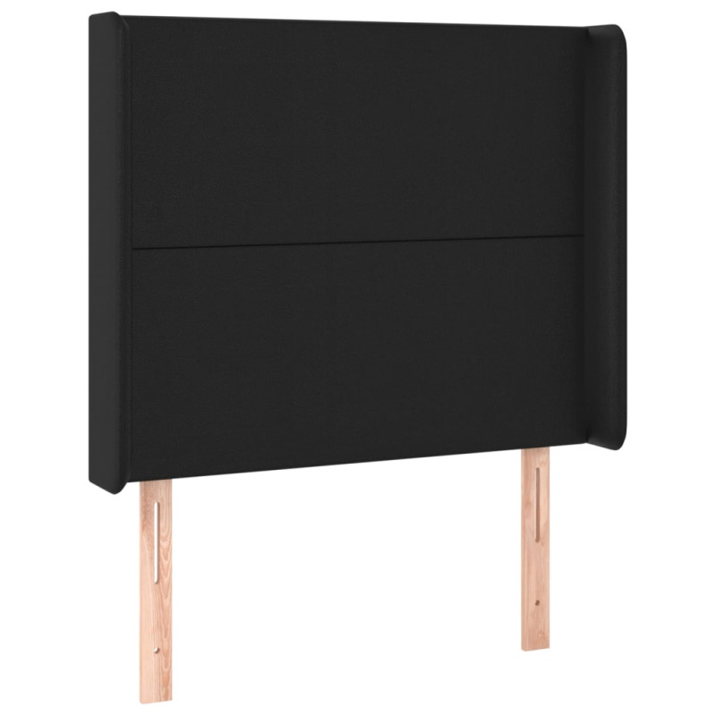 Łóżko kontynentalne z materacem i LED czarna ekoskóra 90x200 cm