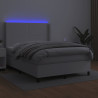 Łóżko kontynentalne z materacem i LED, biała ekoskóra 140x190cm