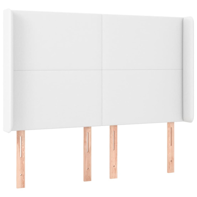 Łóżko kontynentalne z materacem i LED, biała ekoskóra 140x190cm