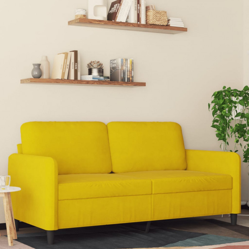 Sofa 2-osobowa, żółta, 140 cm, tapicerowana aksamitem