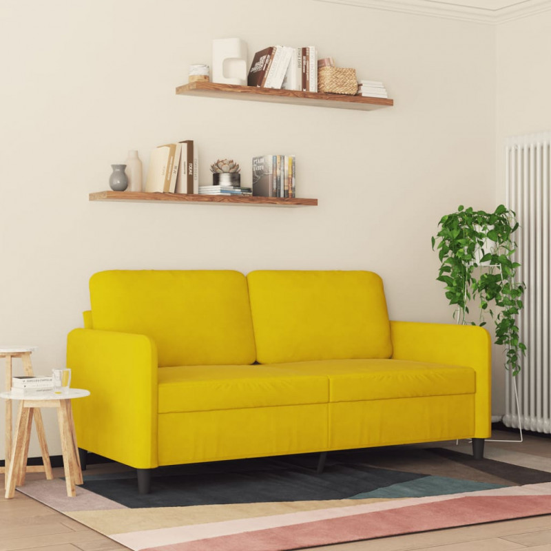 Sofa 2-osobowa, żółta, 140 cm, tapicerowana aksamitem