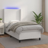 Łóżko kontynentalne z materacem i LED, biała ekoskóra 100x200cm