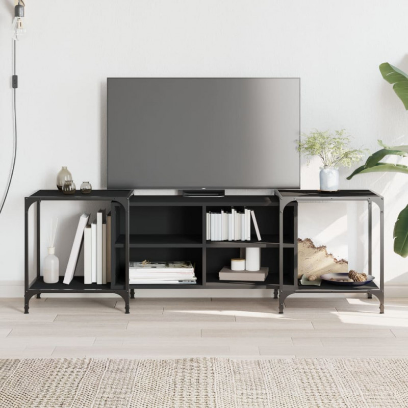 Szafka pod TV, czarna, 153x37x50 cm, materiał drewnopochodny