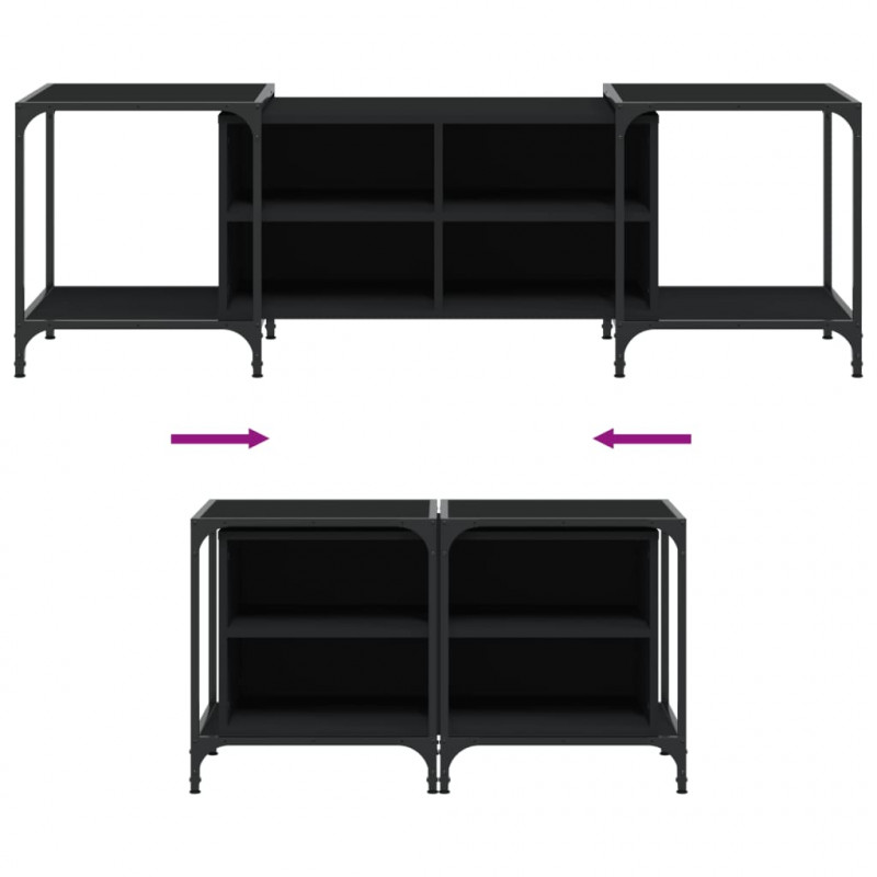 Szafka pod TV, czarna, 153x37x50 cm, materiał drewnopochodny