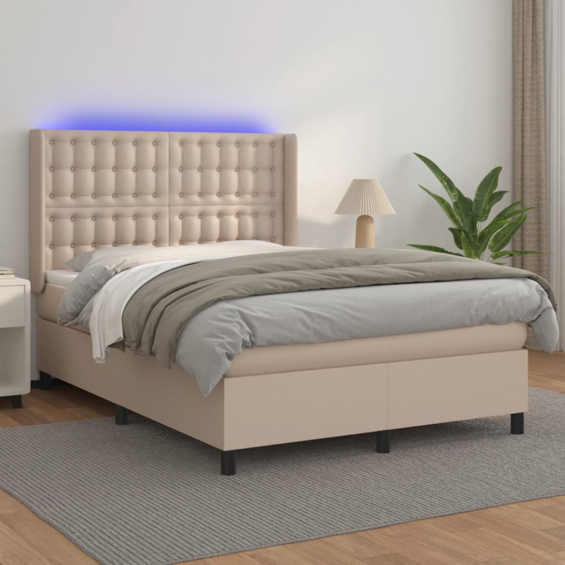 Łóżko kontynentalne, materac i LED cappuccino 140x190 cm
