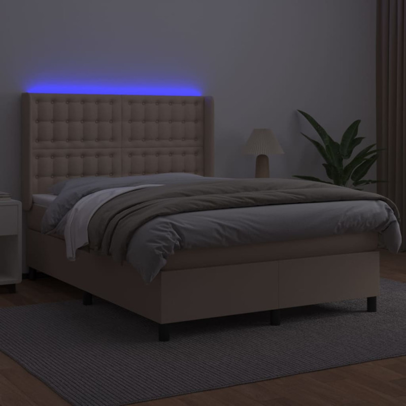 Łóżko kontynentalne, materac i LED cappuccino 140x190 cm