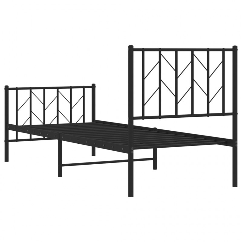 Metalowa rama łóżka z wezgłowiem i zanóżkiem, czarna, 75x190 cm