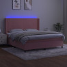 Łóżko kontynentalne z materacem i LED, różowy aksamit 160x200cm