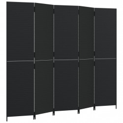 Parawan 5-panelowy, czarny, polirattan