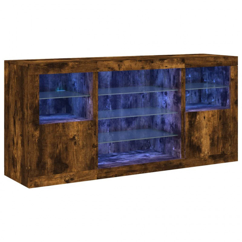 Szafka z oświetleniem LED, przydymiony dąb, 142,5x37x67 cm
