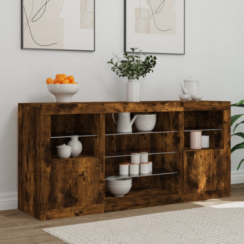 Szafka z oświetleniem LED, przydymiony dąb, 142,5x37x67 cm