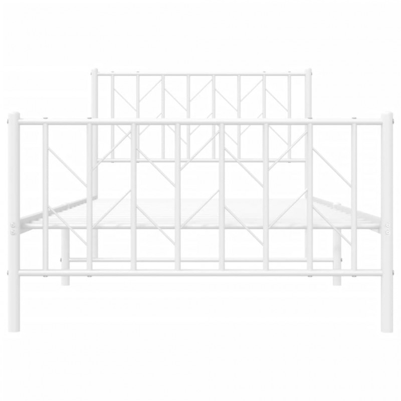 Metalowa rama łóżka z wezgłowiem i zanóżkiem, biała, 100x190 cm