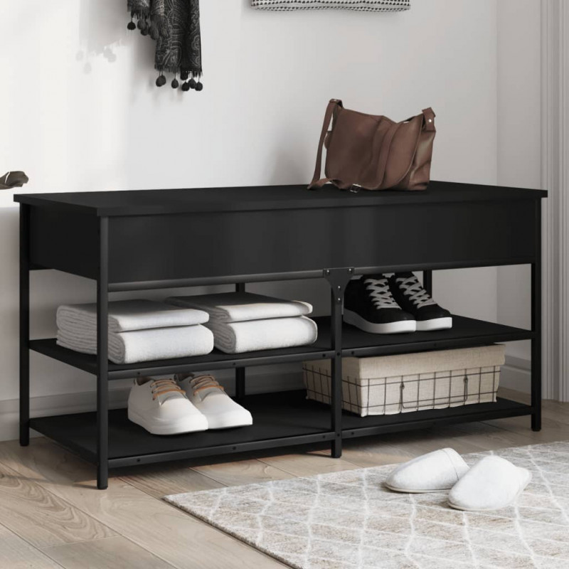 Ławka na buty, czarna, 100x42,5x50 cm, materiał drewnopochodny