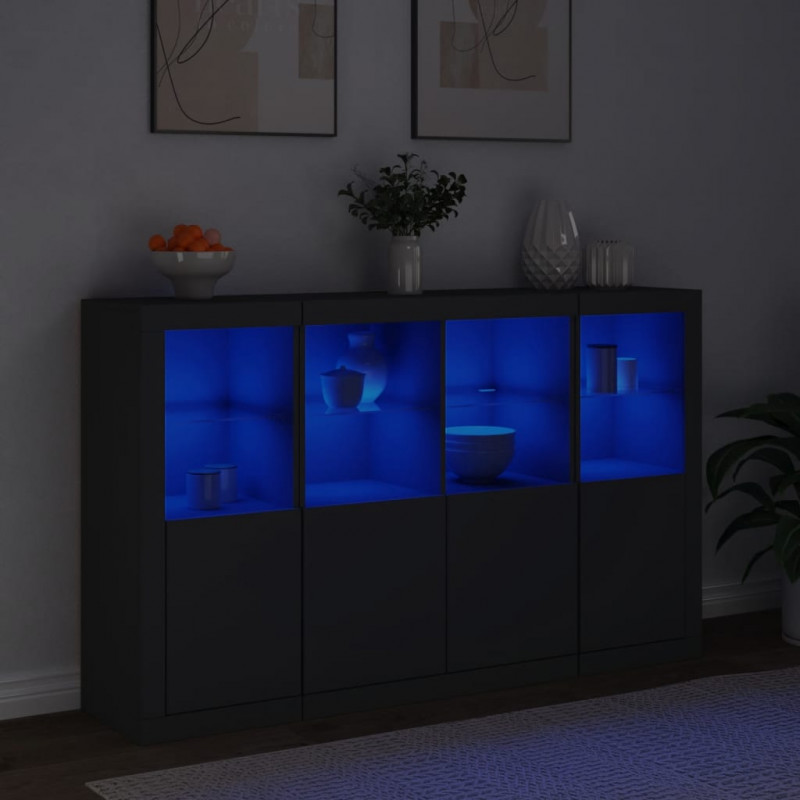 Szafki z oświetleniem LED, 3 szt., czarne