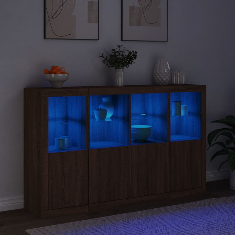 Szafki z oświetleniem LED, 3 szt., brązowy dąb