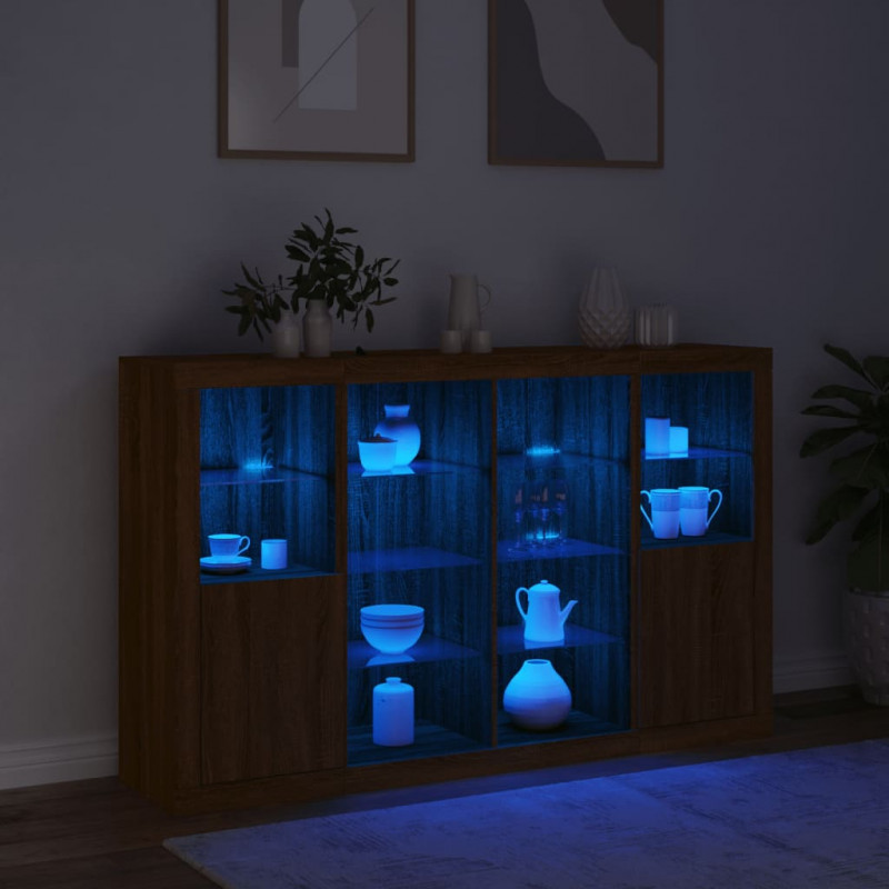 Szafki z oświetleniem LED, 3 szt., brązowy dąb