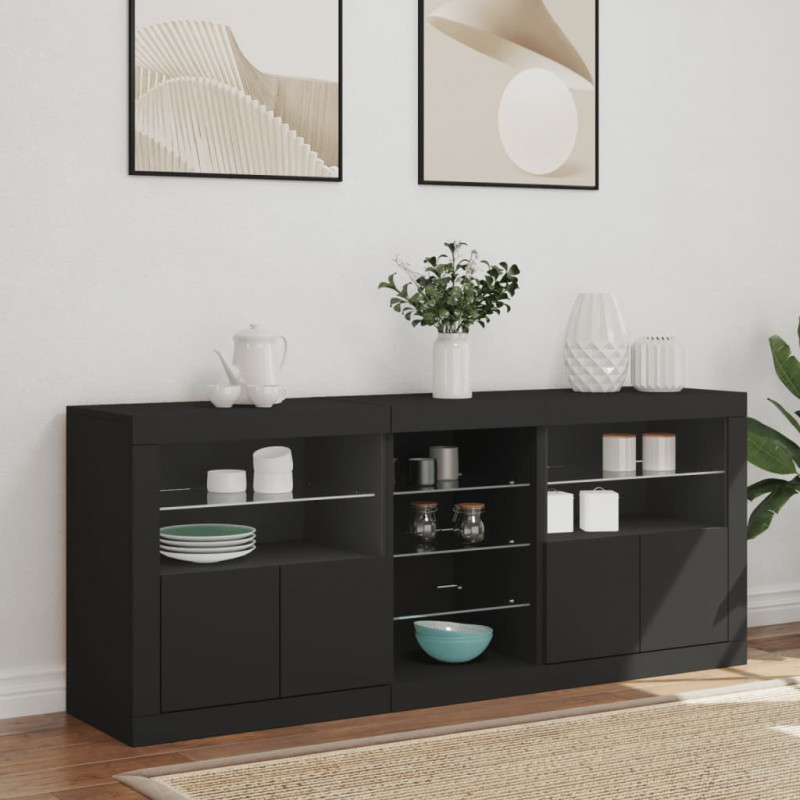 Szafka z oświetleniem LED, czarna, 162x37x67 cm