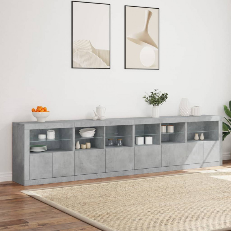 Szafka z oświetleniem LED, szarość betonu, 283x37x67 cm