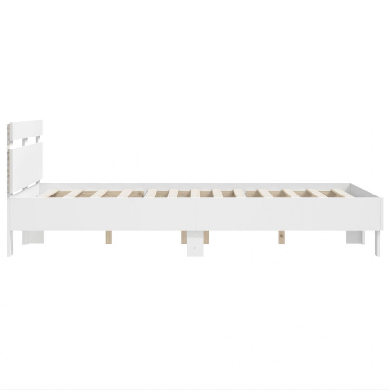 Rama łóżka z wezgłowiem i LED, biała, 135x190 cm