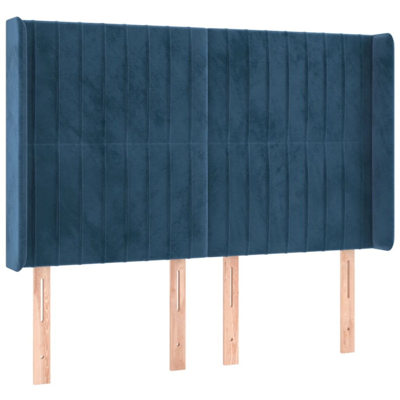 Łóżko kontynentalne, materac i LED, niebieski aksamit 140x190cm