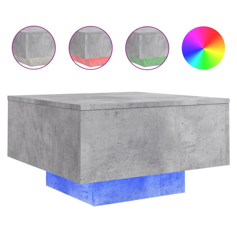 Stolik kawowy z podświetleniem LED, szarość betonu, 55x55x31 cm