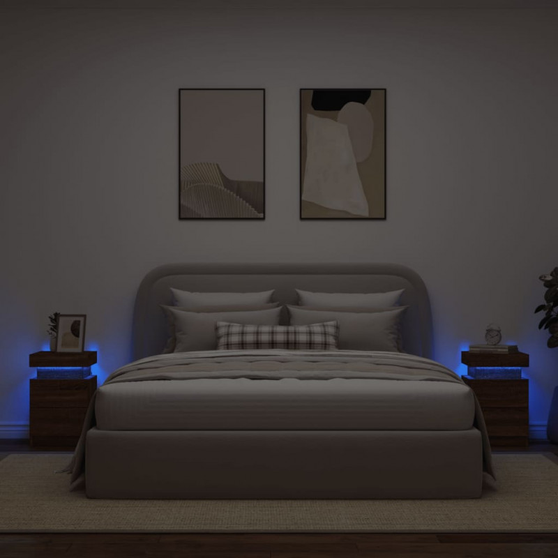 Szafki nocne z LED, 2 szt., brązowy dąb, 35x39x55 cm