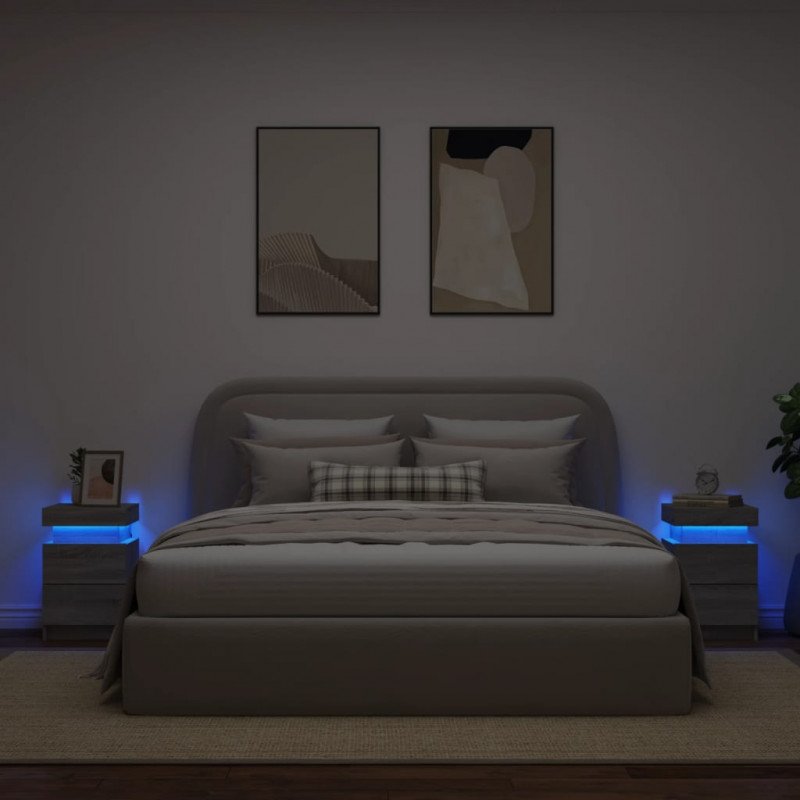 Szafki nocne z LED, 2 szt., szary dąb sonoma, 35x39x55 cm