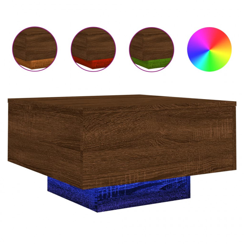 Stolik kawowy z podświetleniem LED, brązowy dąb, 55x55x31 cm