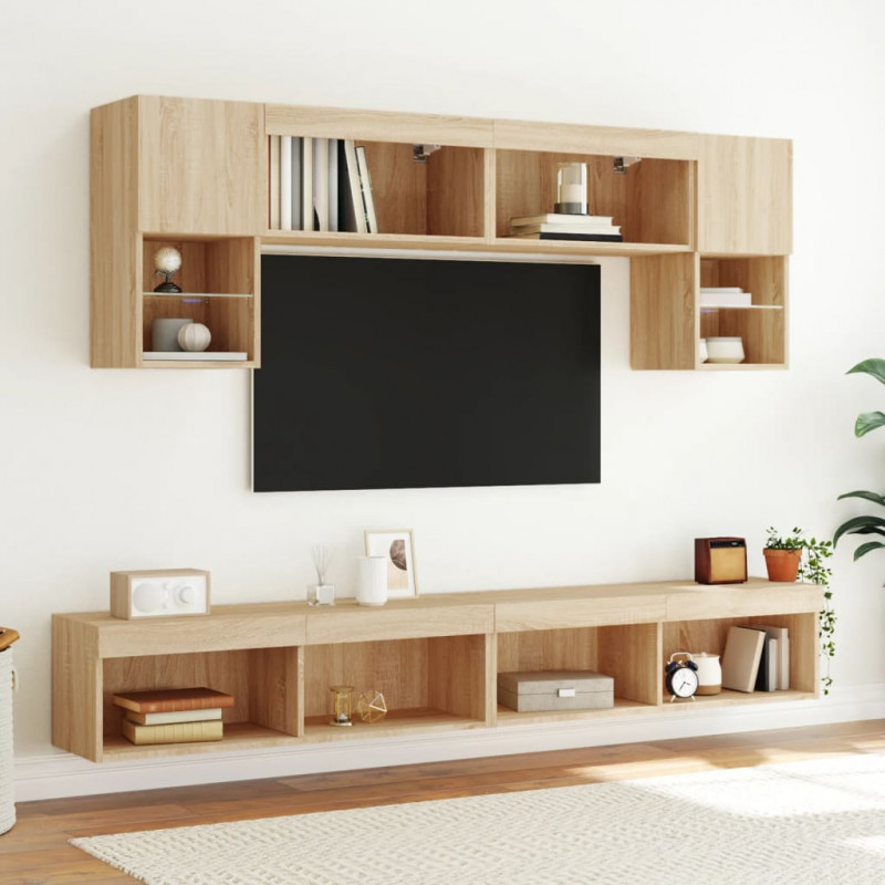 Szafka pod TV z oświetleniem LED, dąb sonoma, 100x30x30 cm