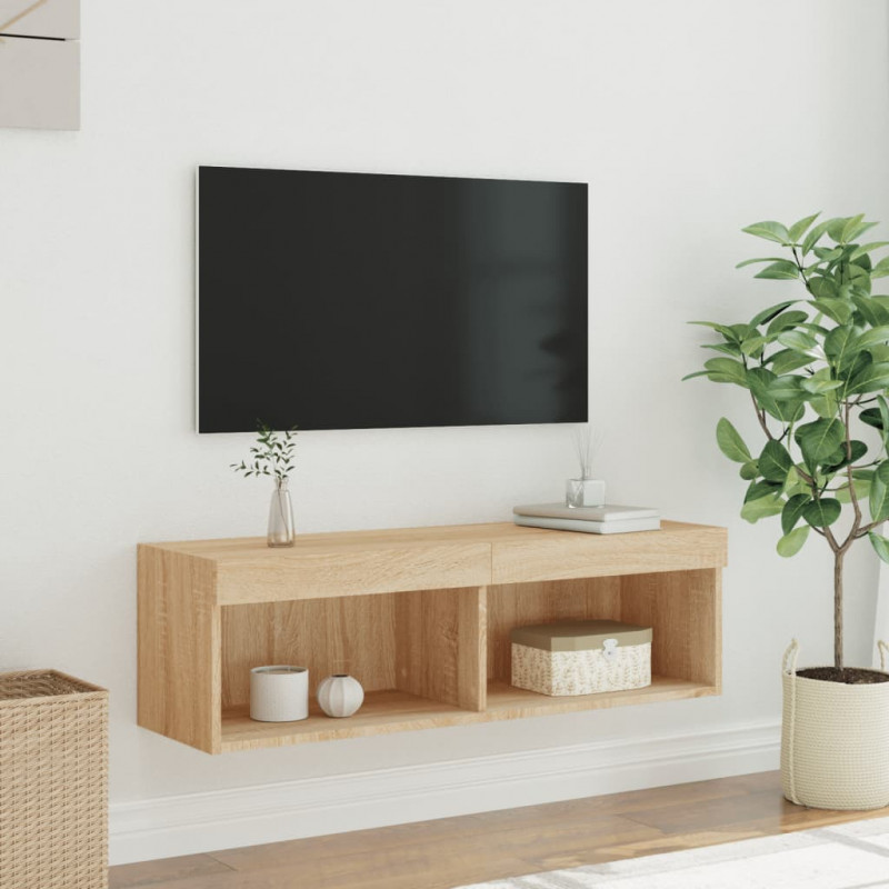 Szafka pod TV z oświetleniem LED, dąb sonoma, 100x30x30 cm
