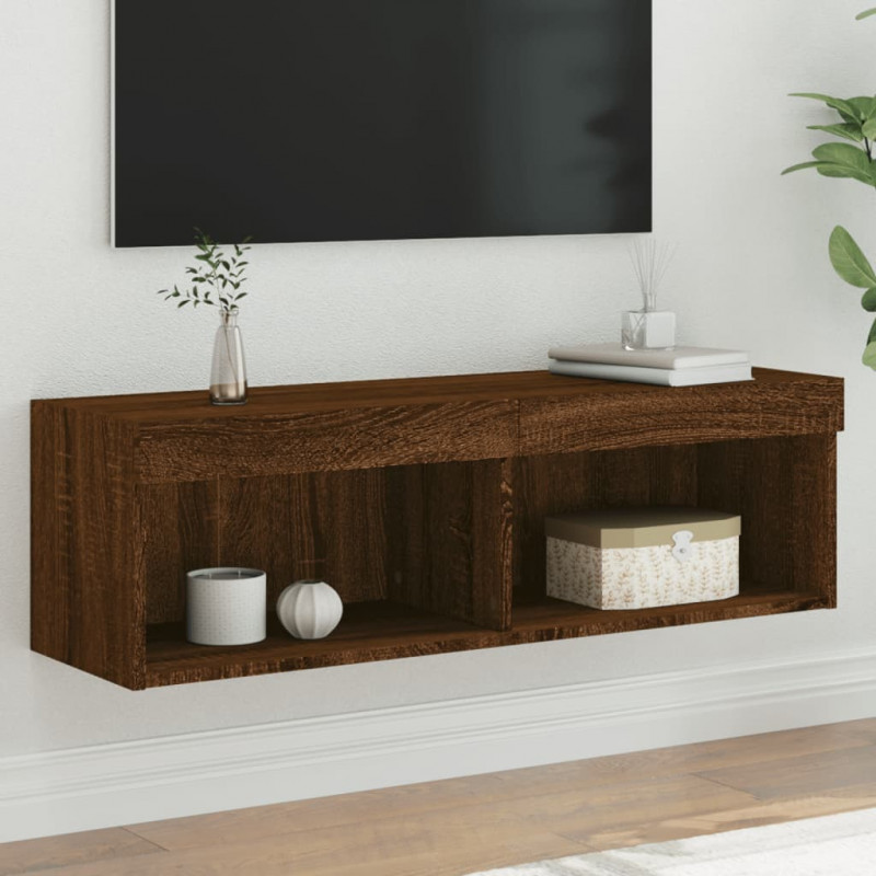 Szafka TV z oświetleniem LED, brązowy dąb, 100x30x30 cm