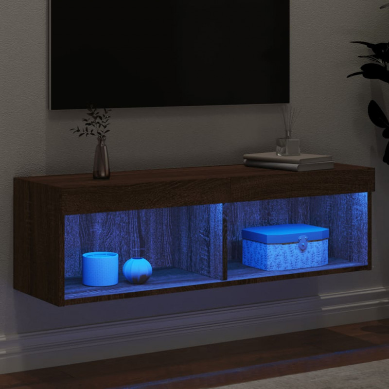 Szafka TV z oświetleniem LED, brązowy dąb, 100x30x30 cm