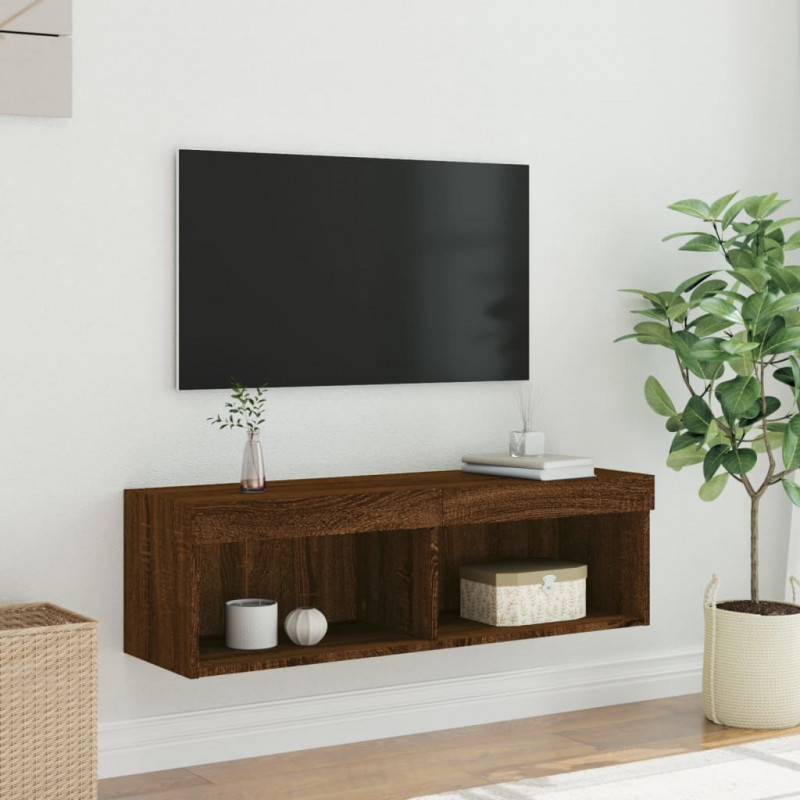 Szafka TV z oświetleniem LED, brązowy dąb, 100x30x30 cm