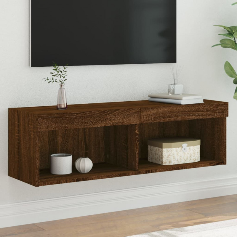 Szafka TV z oświetleniem LED, brązowy dąb, 100x30x30 cm