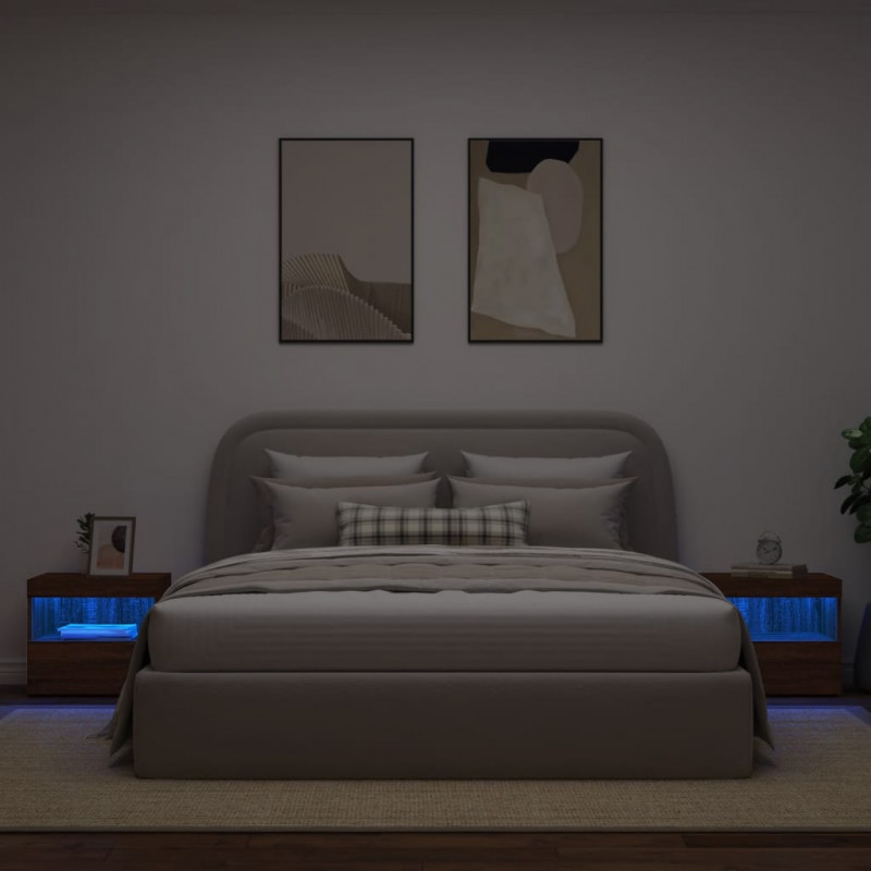 Szafki nocne z LED, 2 szt., brązowy dąb, 50x40x45 cm